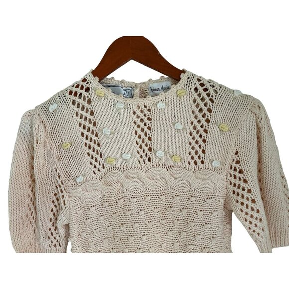 Vintage Neiman Marcus Needleworks Hand Knit Short Sleeve Sweater - Picture 3 of 8